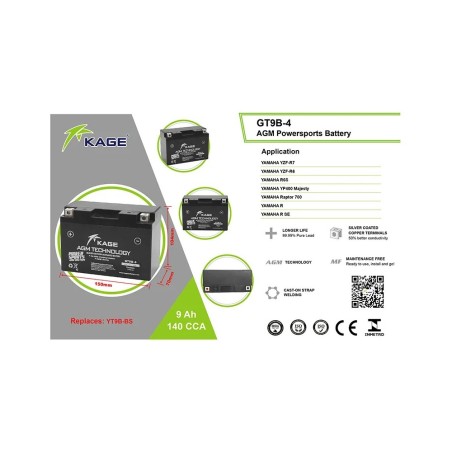 BATTERIA KAGE AGM GT9B-4 YT9B-BS QUAD AU200